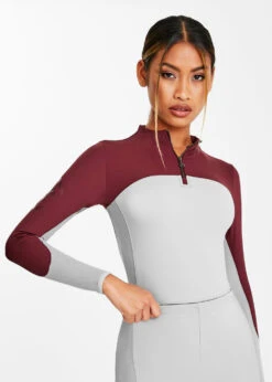 Aztec Diamond Colour Block Long Sleeve Base Layer Burgundy/Grey