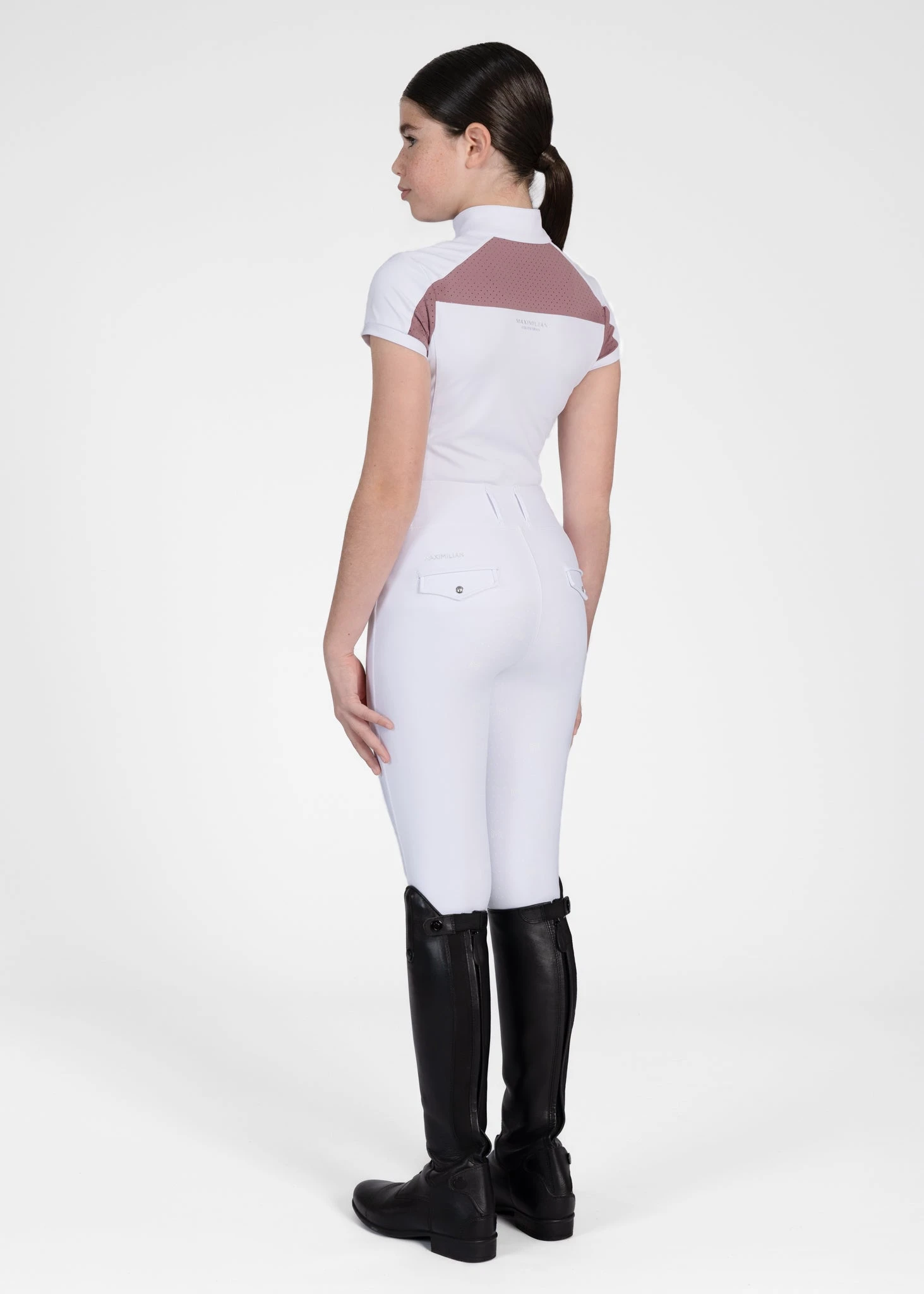 Maximilian Young Rider Aveen Short Sleeve Show Shirt White/Mauve 2 Maximilian Young Rider Aveen Short Sleeve Show Shirt White/Mauve - Image 2