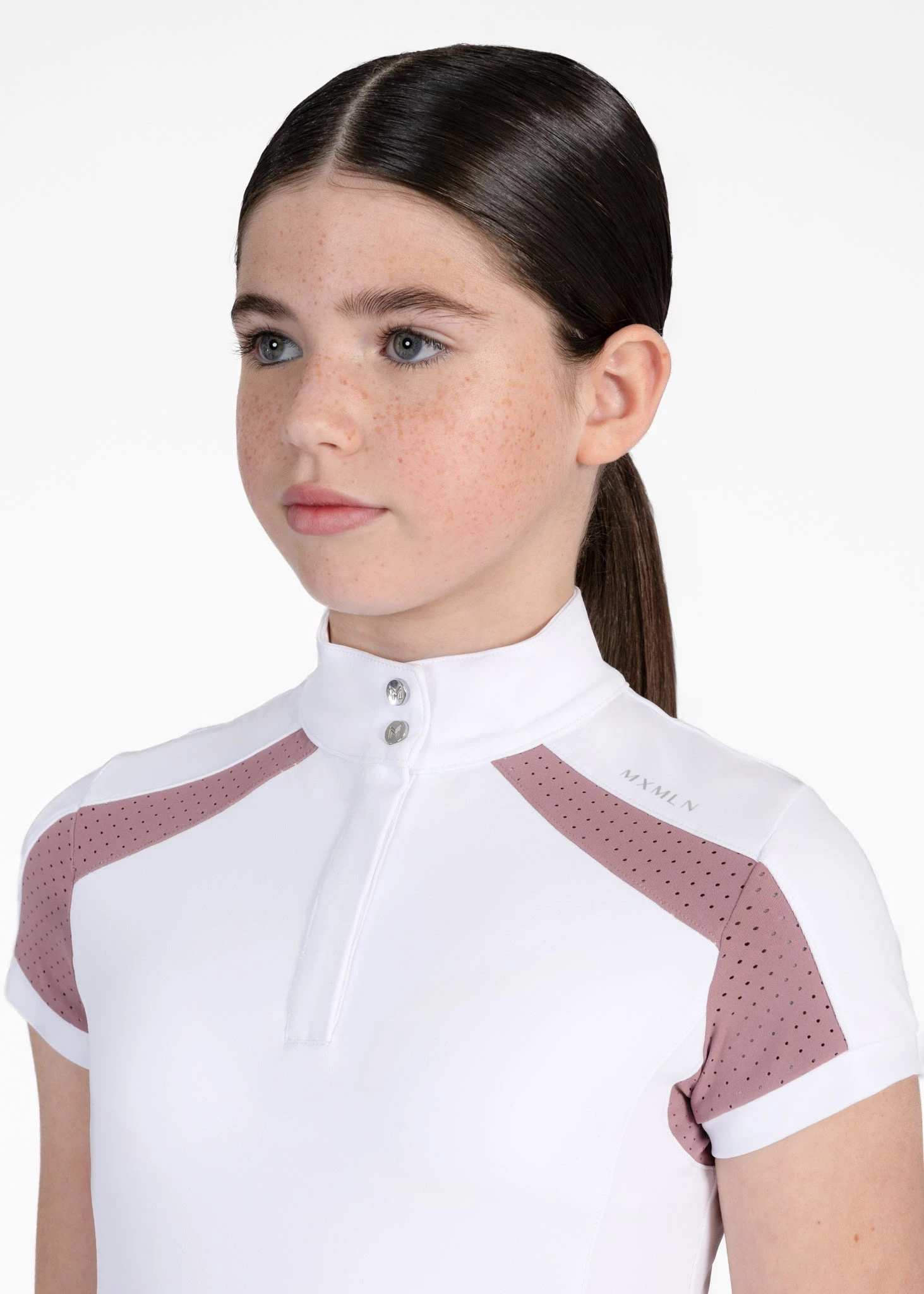 Maximilian Young Rider Aveen Short Sleeve Show Shirt White/Mauve 3 Maximilian Young Rider Aveen Short Sleeve Show Shirt White/Mauve - Image 3