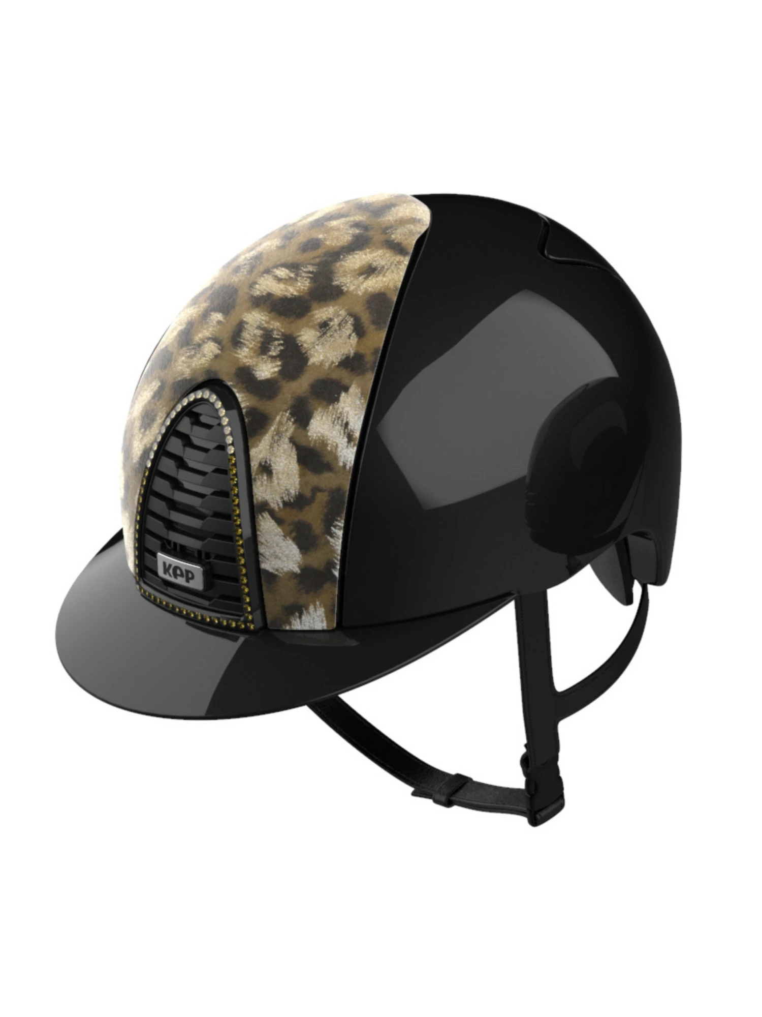 KEP Cromo 2.0 Helmet Polish Black - Giaguaro Lamé Front Panel - Swarovski Frame 1 KEP Cromo 2.0 Helmet Polish Black - Giaguaro Lamé Front Panel - Swarovski Frame
