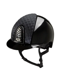 KEP Cromo 2.0 Helmet Polish Black - Satin Milano Cross Front Panel With Silver Night Swarovski Crystals - Swarovski Frame